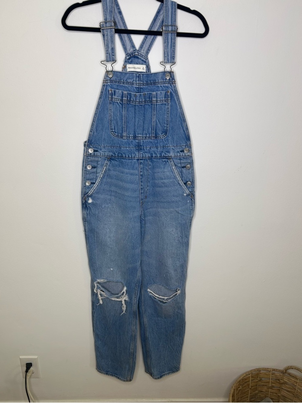Abercrombie & Fitch distressed denim cotton bib overalls size small